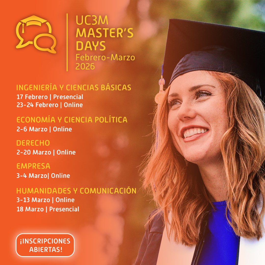 master_uc3m's tweet photo. 📣 Nueva edición de #uc3m #MastersDays 2026. En febrero y marzo tienes una cita con los directorxs de nuestros programas de #Postgrado para informarte de todo lo necesario para estudiar en la @uc3m.
📌 ¡Inscríbete! Sesiones #online o presenciales.
💻 https://t.co/rPZCOy49rs https://t.co/5GEioqObKK