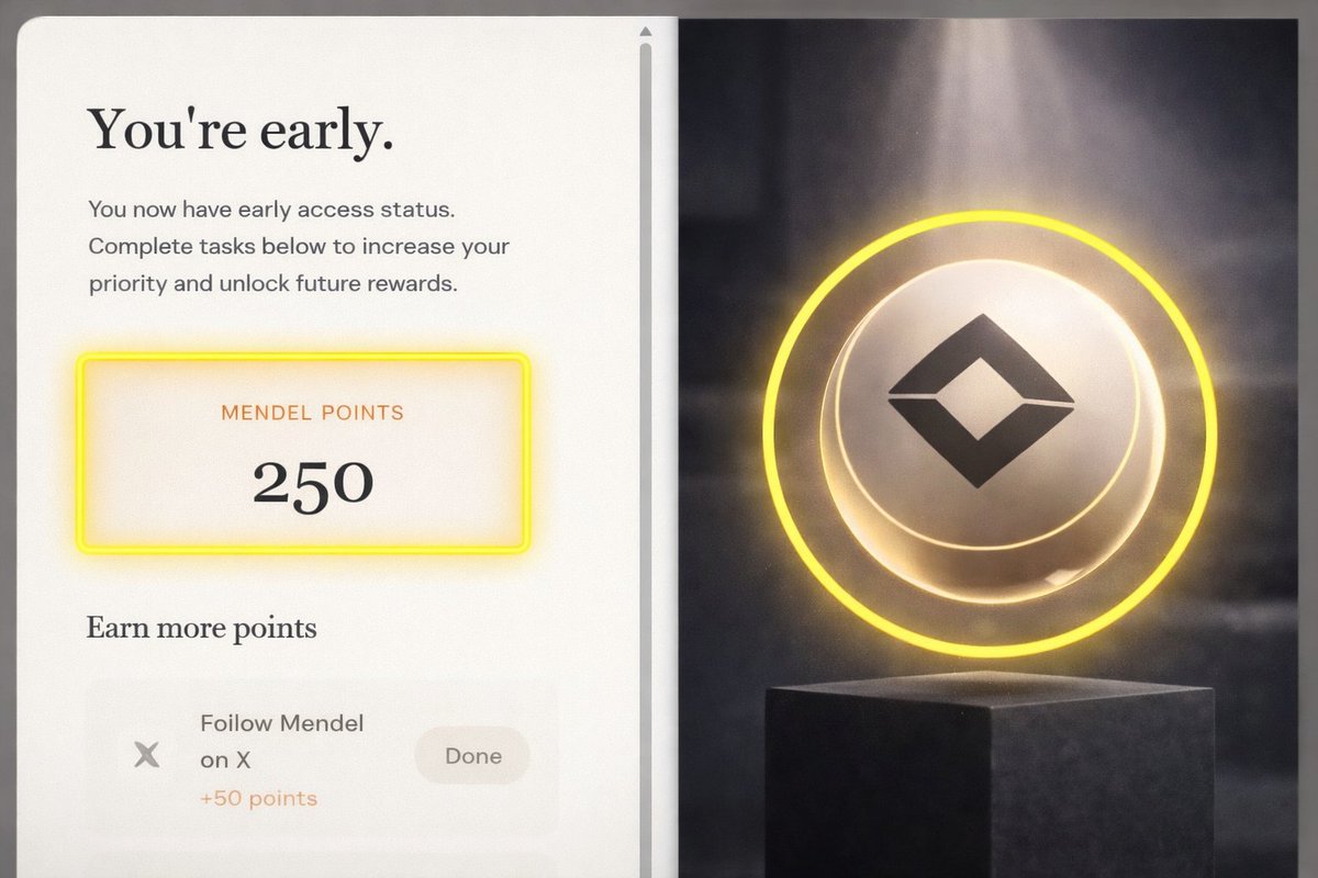 MENDEL ACCESS IS LIVE 9 DAYS LEFT 🔥
🎁 FREE 500+ points for early users

👉 *Join now:*mendel.network/?ref=MNDLCEAXB

✅ Enter email
✅ Complete social tasks
✅ Start earning instantly
⛔ No retroactive rewards
⏳ Early access only
Early = Advantage. 🔥