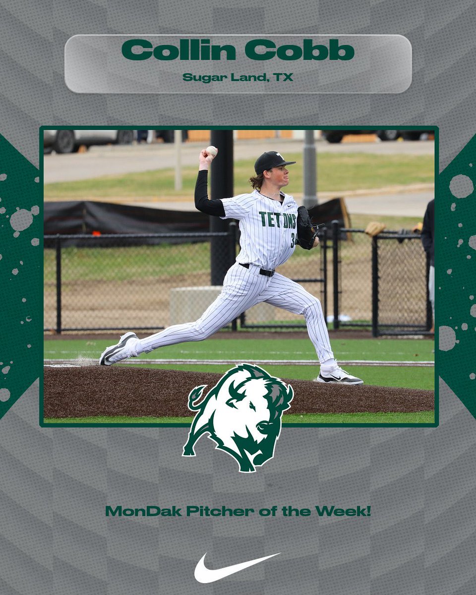 The Mon-Dak baseball pitcher of the week is right-handed sophomore Collin Cobb.  During the week he made two appearances picking up a save and a complete game win (5 innings).  He had an ERA of 1.50, allowed 1 earned run, struck out 7, walked 3, and scattered 4 hits.