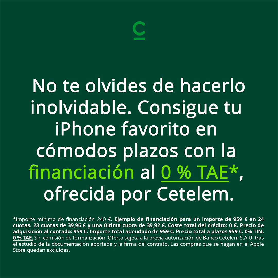 📱Regalos de San Valentín que son todo amor.

💡Aprovecha la financiación ofrecida por Cetelem al 0% TAE*, y hazte con él en cómodos plazos.

🔗apple.com/es/shop/go/buy…