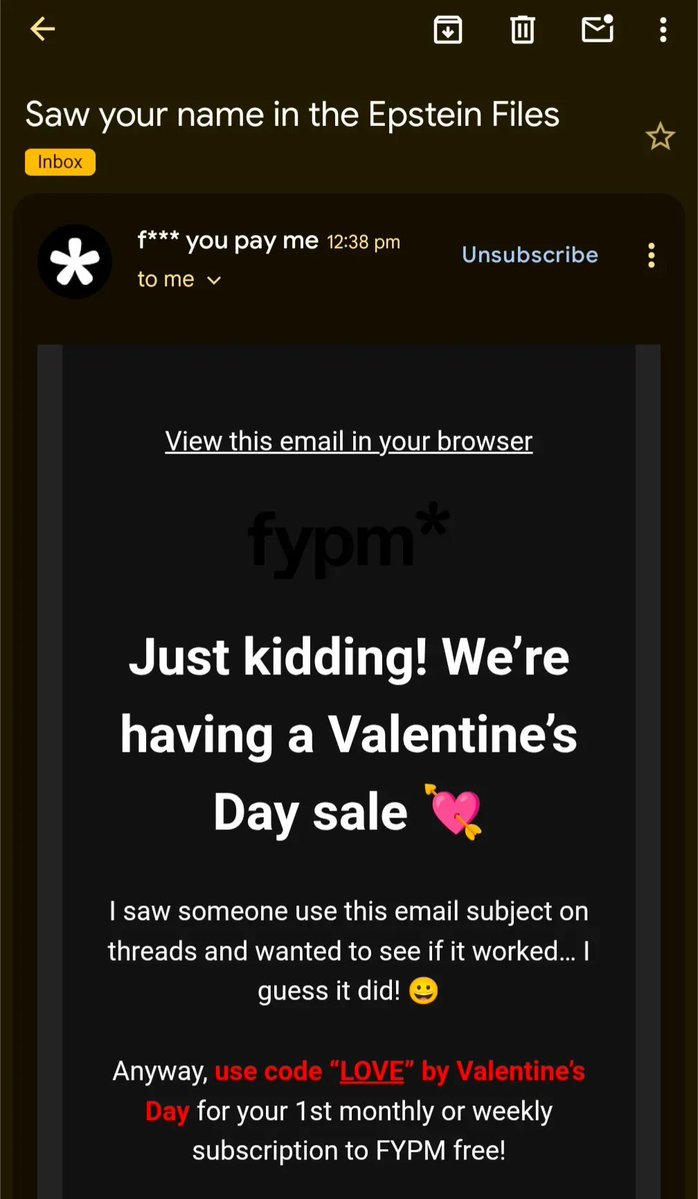 MissGinaDarling's tweet image. Oh my god. If you use the Epstein files to market your business, you need to get your shit rocked. Wtf is this email blast???