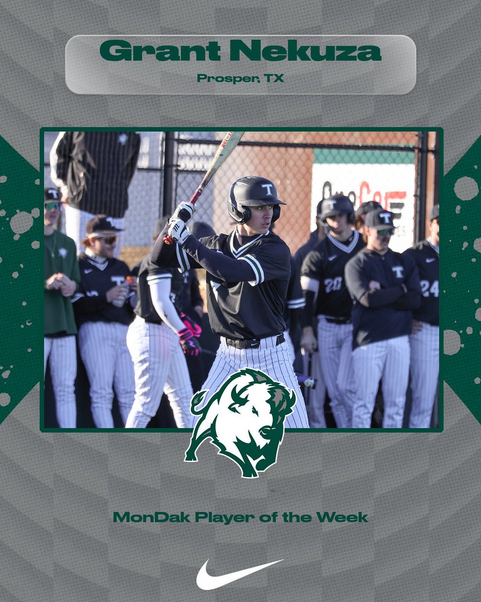 The Mon-Dak baseball player of the week is Grant Nekuza a red-shirt freshman second baseman from Williston State College.  During a 5-0 week for the Tetons he had a .563% batting average going 9-16 with 4 doubles, and a triple.  He also had 7 RBI’s, scored 12 runs, stole 2 bases.
