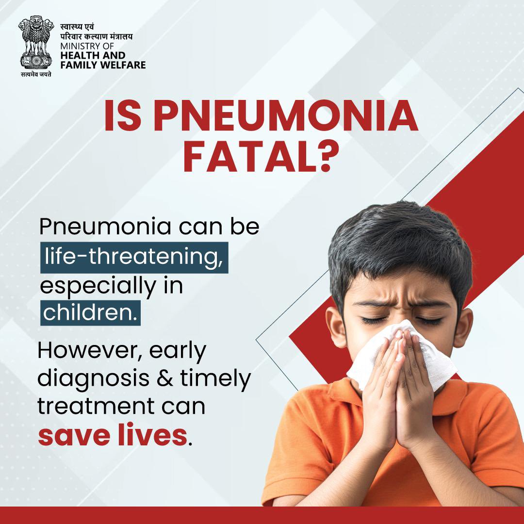 MoHFW_INDIA's tweet image. Pneumonia is a serious lung infection that can be life-threatening, especially for children.

Prompt medical consultation is crucial for effective treatment and recovery.

#Pneumonia
#ChildHealth
