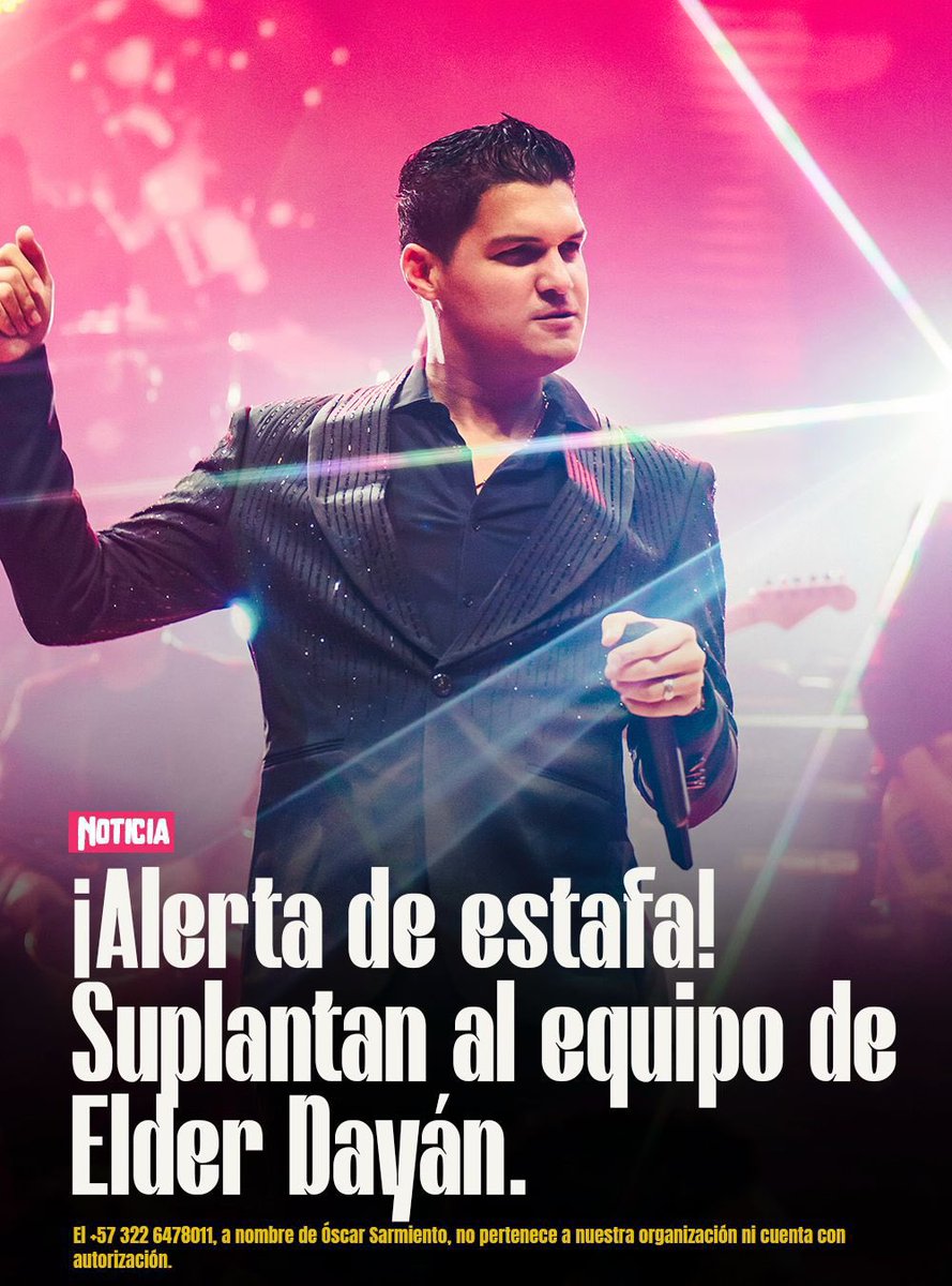 El cantante <a href="/ElderDiaz01/">Elder Dayan</a> advirtió al gremio empresarial que hay una persona que está llamando para ofrecer su concierto musical y pidieron anticipos. intervallenato.com/inicio/elder-d…