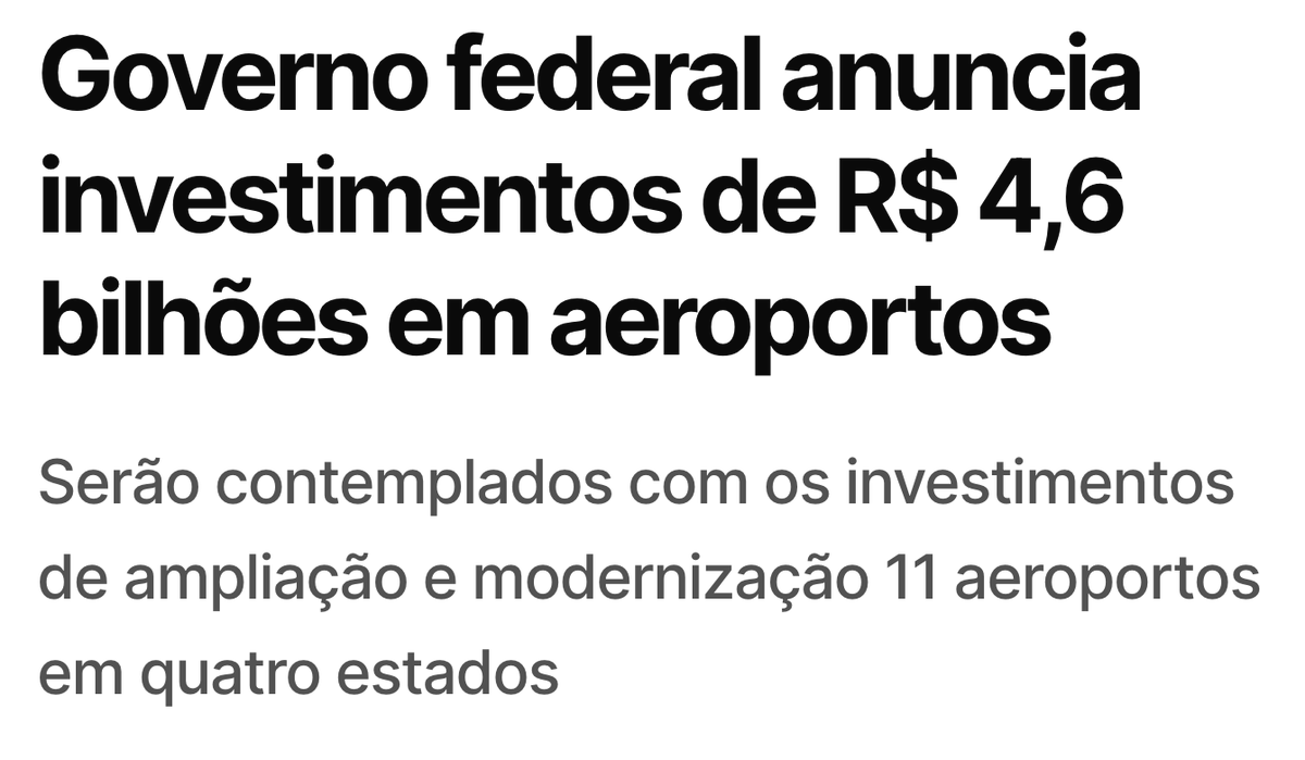 Bom dia. Daqui a pouco vamos anunciar, aqui no Palácio do Planalto, novos investimentos para ampliar e modernizar 11 aeroportos do país. 

Investimento de R$ 4,6 bilhões para ampliar a capacidade dos aeroportos, garantir mais conforto para os passageiros, e que vão gerar empregos