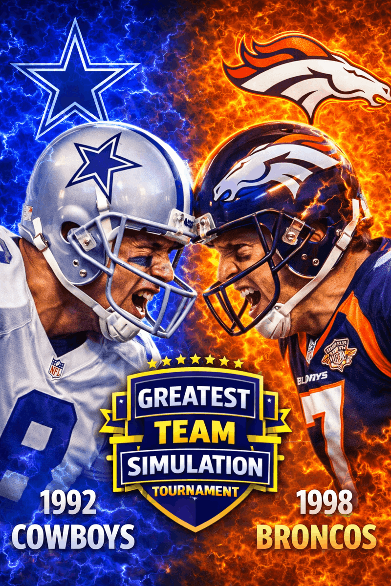 EPICGatorsTV's tweet photo. 🏈 GOAT Tournament moves forward TODAY.

92 Cowboys dynasty roster vs 98 Broncos led by Elway at peak championship power.

Roster Empire or Elway Magic?

Winner moves on. No excuses. No what-ifs.

Watch it play out here:
https://t.co/72XYX9e5tw https://t.co/016Y0aegr8