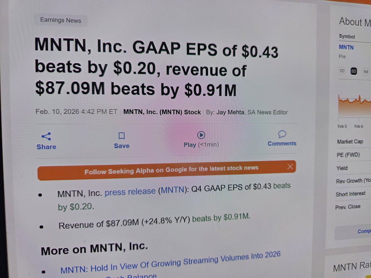 UltimateTrad8r's tweet image. May add this tiny company to #plays
Need more #dd

Earnings were incredible $mntn