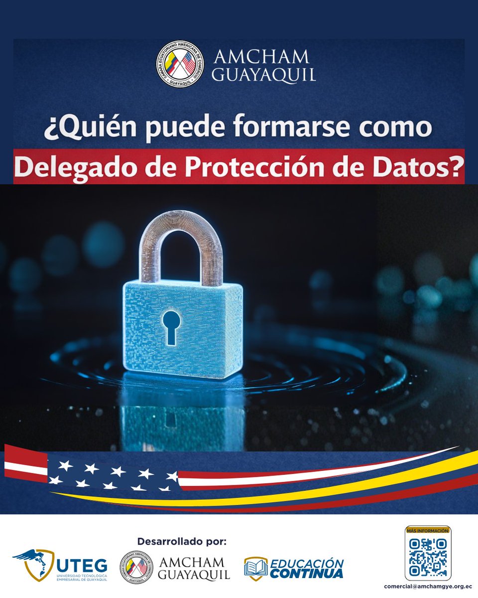amchamgye's tweet photo. @amchamgye y @UTEG_ec  te invitan:
🎓 Curso: Delegado de Protección de Datos Personales
📅 Inicio: 23 de febrero
💻 100% online
Da el siguiente paso en tu carrera y posiciona tu perfil en un campo de alta demanda.

📲 Escríbenos para más información:
📧 comercial@amchamgye.org.ec https://t.co/SnHJueUyEY