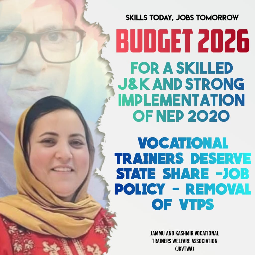 #JusticeForVocationalTrainers 
<a href="/topfans/">TopFan</a> <a href="/highlight/">highlight</a> <a href="/CM_JnK/">Office of Chief Minister, J&K</a> <a href="/JKNC_/">JKNC</a> <a href="/sakinaitoo/">Sakina Itoo</a> <a href="/OfficeOfLGJandK/">Office of LG J&K</a> <a href="/GreaterKashmir/">Greater Kashmir</a> <a href="/KNSKashmir/">KNS</a> <a href="/mudasiraziz/">Mudasir Aziz</a> <a href="/DrVeeri/">Dr Veeri. ‏ڈاکٹر وِیری</a> <a href="/GulistanNewsTV/">Gulistan News</a> <a href="/1JKPDP/">THE JKPDP</a> <a href="/tarigami/">M Y Tarigami</a> <a href="/nayeema1/">Nayeema Mehjoor</a> <a href="/tanvirsadiq/">Tanvir Sadiq</a>