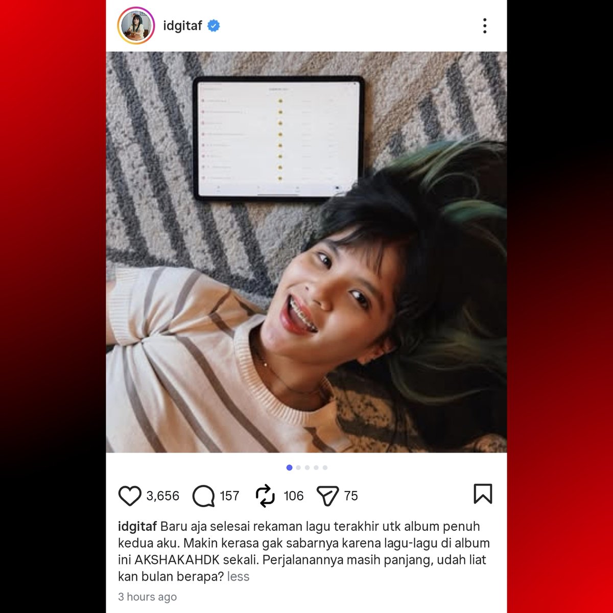 Idgitaf reveals she has finished recording her second studio album.