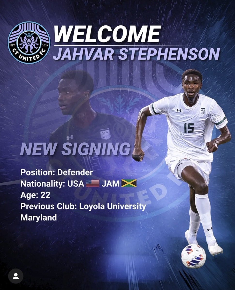 ✍️ - CT United FC signs centerback Jahvar Stephenson

Stephenson, 22, joins after spending last season in the NCAA with Loyola. At 6’7”, the dual-nat brings a towering presence to their back line.

📸: <a href="/ctunited/">CT United FC</a> Instagram