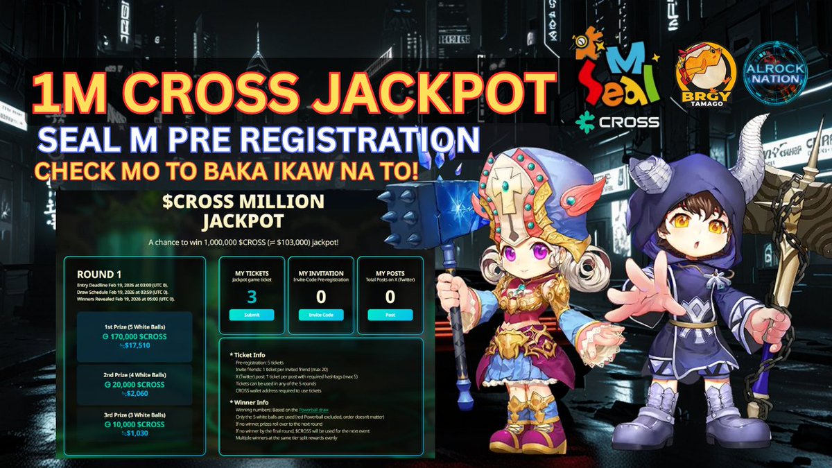 Already In? Don't Miss out <a href="/SealMonCROSS/">Seal M on CROSS</a> 
Pre Register Now - sealm.com/invite/YW5TREV…
Join 1m Cross jackpot
 <a href="/crosswave_xyz/">CROSS Wave</a> 
Watch my  yt Video : youtu.be/vRx1kFfqOEw

#cross #playtoearn #SealM #CROSS
