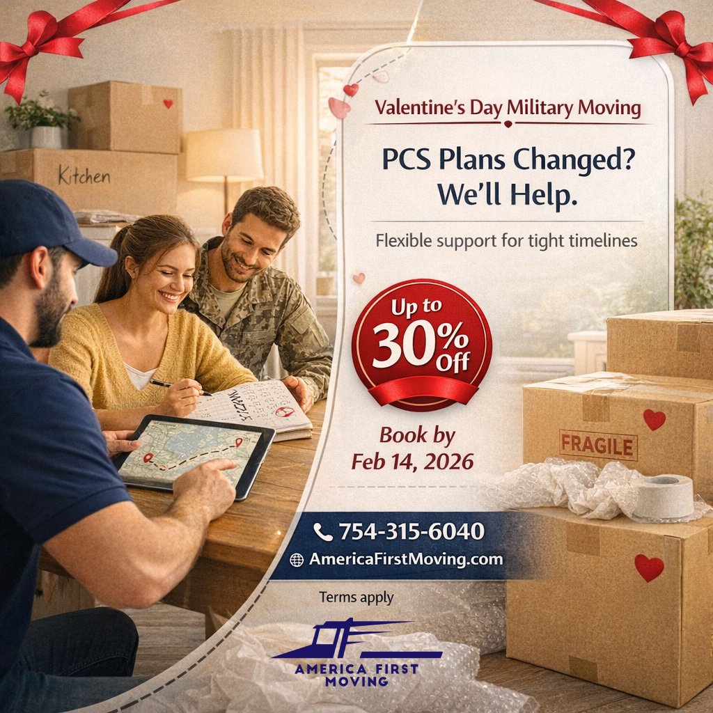 TheMovingServFL's tweet image. Short notice move? Tight timeline?
Military moving support that keeps things simpler.
Up to 30% Off (Book by Feb 14, 2026)

754-315-6040 • AmericaFirstMoving.com 

#AmericaFirstMoving #MilitaryFamilies #MovingHelp