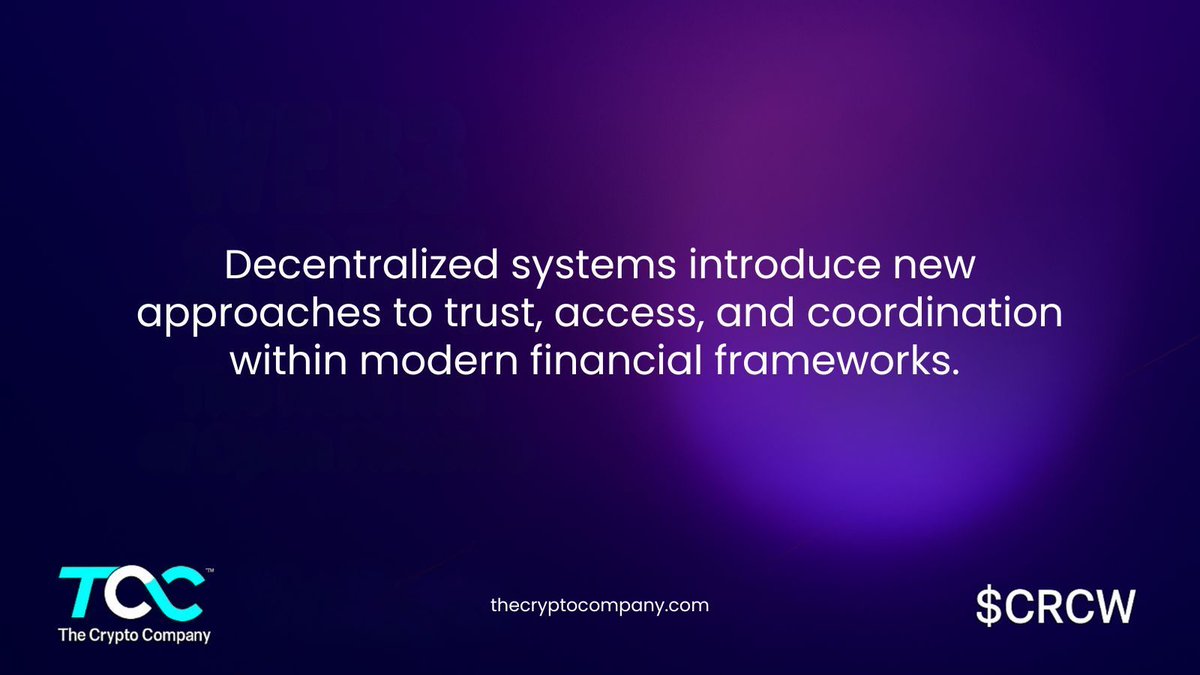 Decentralized systems introduce new approaches to trust, access, and coordination within modern financial frameworks. 

#DeFi #Blockchain $CRCW