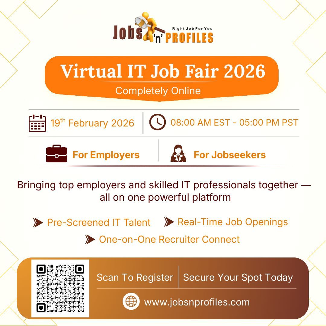 jobsnprofiles's tweet photo. 🚀 Virtual IT Job Fair 2026
📅 Feb 19th, 2026 | ⏰ 8AM EST – 5PM PST | 💻 Online

Meet top IT employers &amp; explore live openings.
👉 Register now: https://t.co/Ww9IfX8Jd1

📲 Scan QR to join!

#ITJobs #VirtualJobFair #TechCareers https://t.co/vEZBxRcVaK