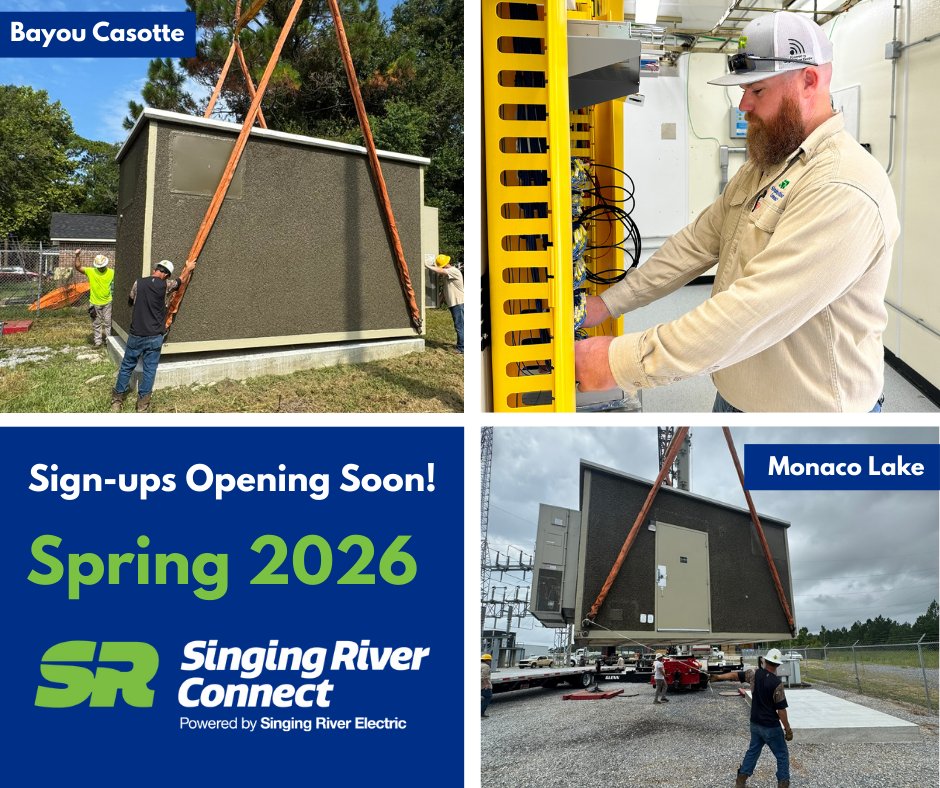 SRConnectMS's tweet photo. Fiber huts are set, and work is underway at the Monaco Lake and Bayou Casotte substations in Pascagoula! Sign-ups are expected to open this spring, and we look forward to providing lightning-fast fiber internet and #trustedlocal service to subscribers in these areas. https://t.co/Ba2I3Rd5Om