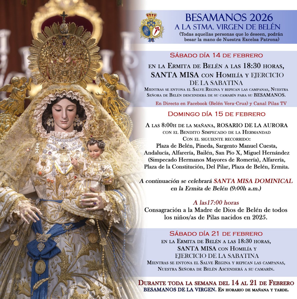 Devoto Besamanos a la Stma. Virgen de Belén 2026.
Toda la información aquí: 
hermandaddebelen.com/home/devoto-be…