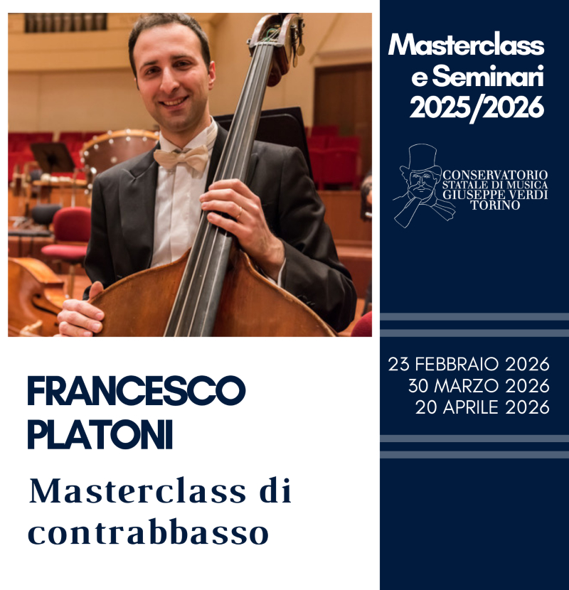 ConservatorioTo's tweet image. Primo contrabbasso dell’Orchestra Sinfonica Nazionale della RAI dal 2019, Francesco Platoni sarà al #ConservatorioTorino per una Masterclass di contrabbasso rivolta a studenti interni ed esterni.
Tutte le informazioni a questo link: conservatoriotorino.eu/evento/masterc…