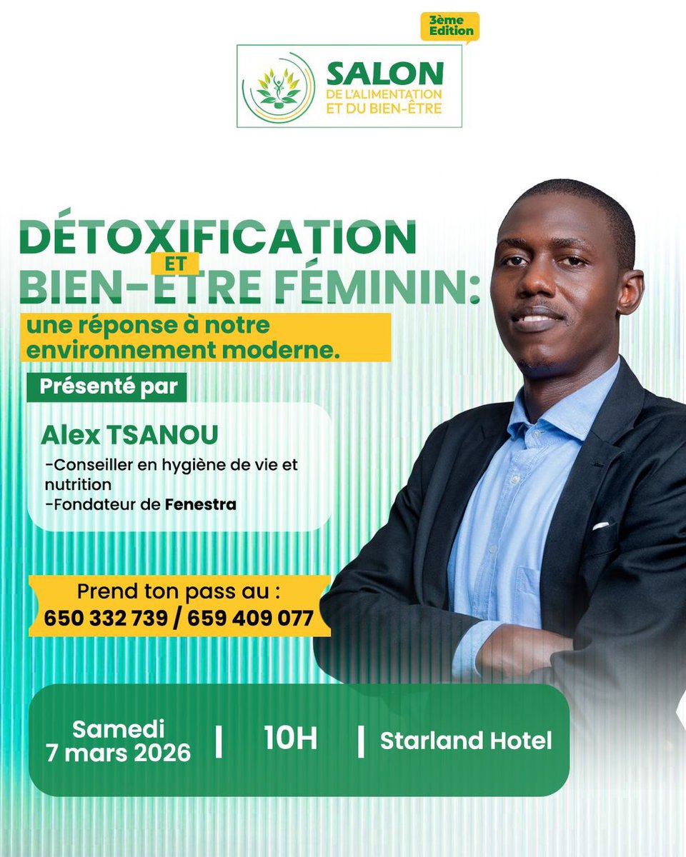 Le bien-être féminin à l'honneur ! 🌸✨​Rejoignez <a href="/sab_afrique/">SAB</a> ce 07 Mars au Starland Hotel pour le Salon de l'Alimentation et du Bien-être. 🌿 Experts, débats sans tabou (infertilité, mental, détox) et Goodies Bags vous attendent ! 
​📲 Infos : 650332739 / 659409077 
​#SAB2026