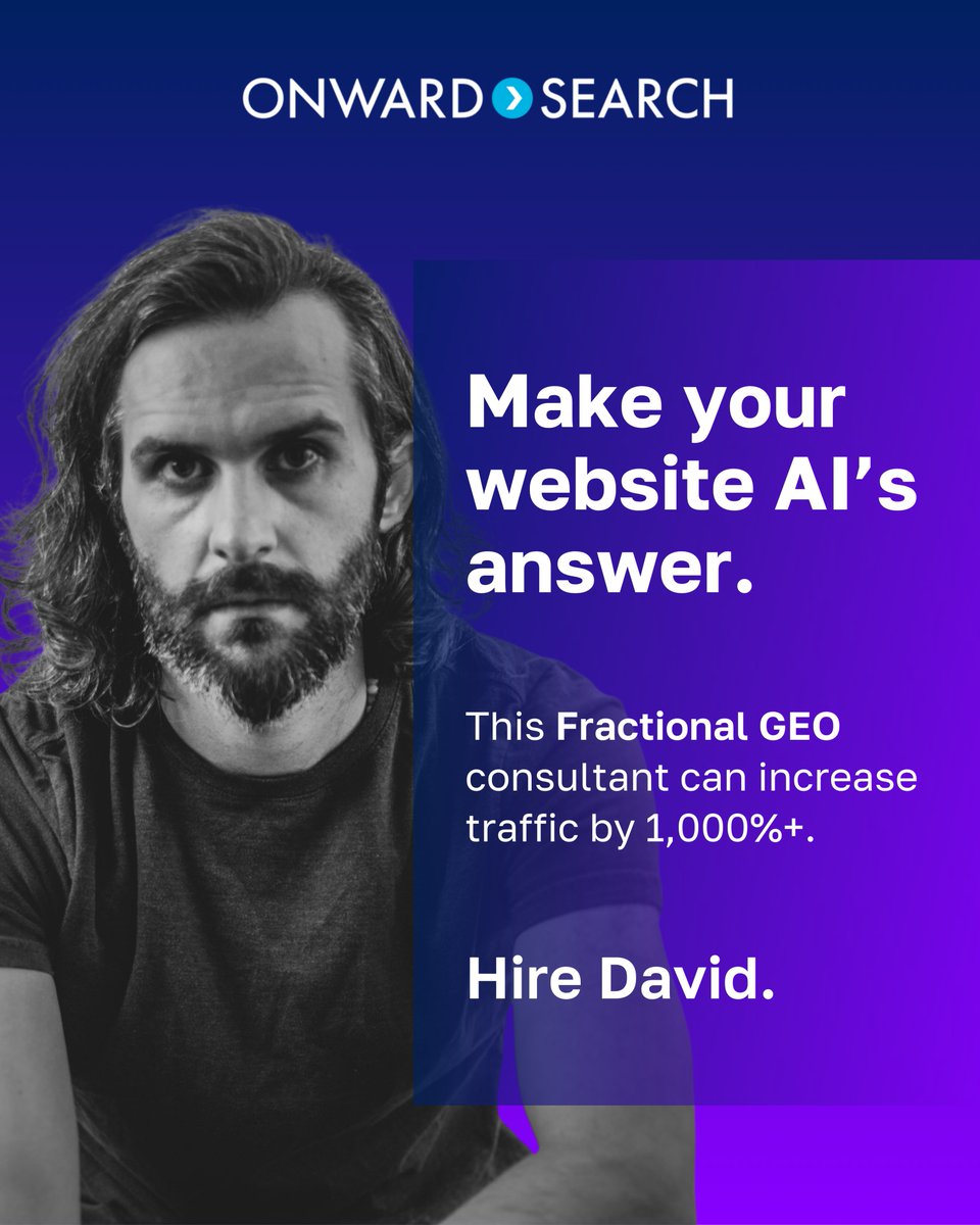 By 2028, over 75% of Google searches will include AI summaries that users won’t look beyond. 

Fractional GEO consultants, like David, make sure your website show up in those summaries and more. 

Contact us to hire David and make your website AI's answer: onwardsearch.com/blog/2026/01/t…