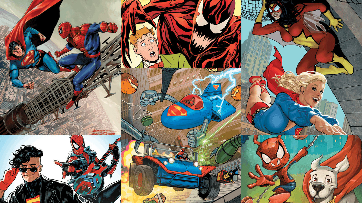 comicsbeat's tweet photo. Jimmy Olsen/Carnage and super vehicles highlight new wave of SUPERMAN/SPIDER-MAN crossover variant covers https://t.co/100GZPhU8T https://t.co/S2uIKYFnh1