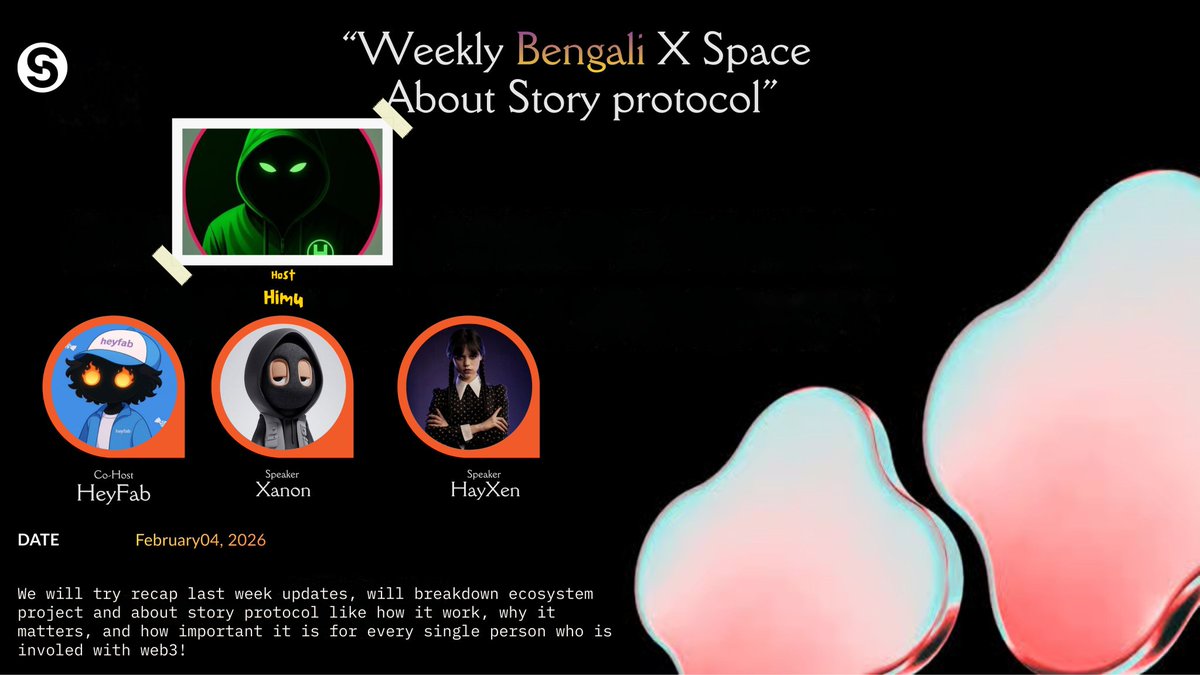 Weekly Bengali Community X Space !!

This week we will be talking live about all the important updates of Story Protocol from the past week. What happened, why it happened, and what is coming up will be discussed in a simple way.

There will also be a simple breakdown of some