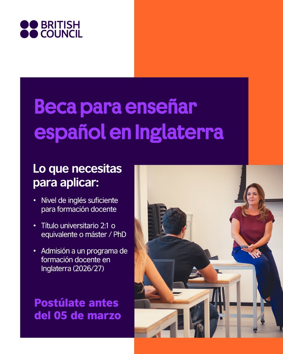 Una carrera como docente de idiomas puede ser gratificante y bien remunerada

¿Qué ofrece la beca?

👉£22.000 de financiación

Postúlate a nuestra beca y comienza a enseñar francés, alemán o español: americas.britishcouncil.org/es/programas/L…

#lttscholarship #Becasdocecentes #Enseñaingles