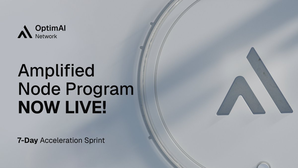 🚀 The OptimAI Node Acceleration Program is live! 

The 7 day campaign is a limited window to earn amplified node rewards through a focused referral sprint.

Each fully qualified referral earns 50. For example, reach 50 valid referrals within the sprint and you unlock an equal 50