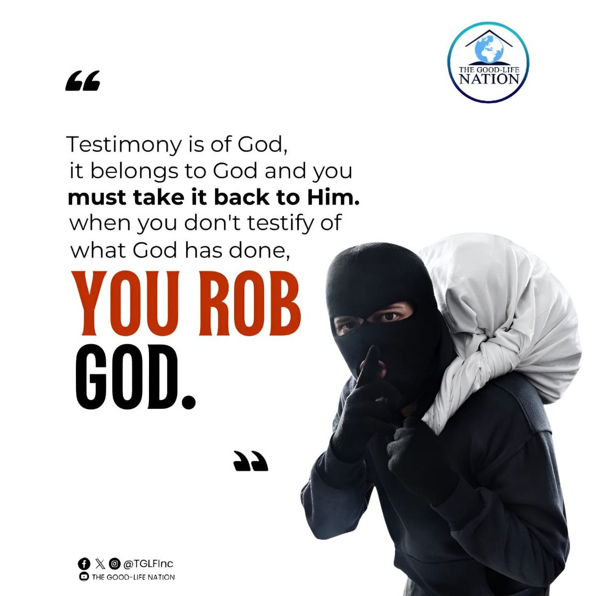 Testimony is of God, it belongs to God and you must take it back to Him. When you don’t testify of what God has done, you rob God. -RPN 

#RPN 

#APeopleCome
