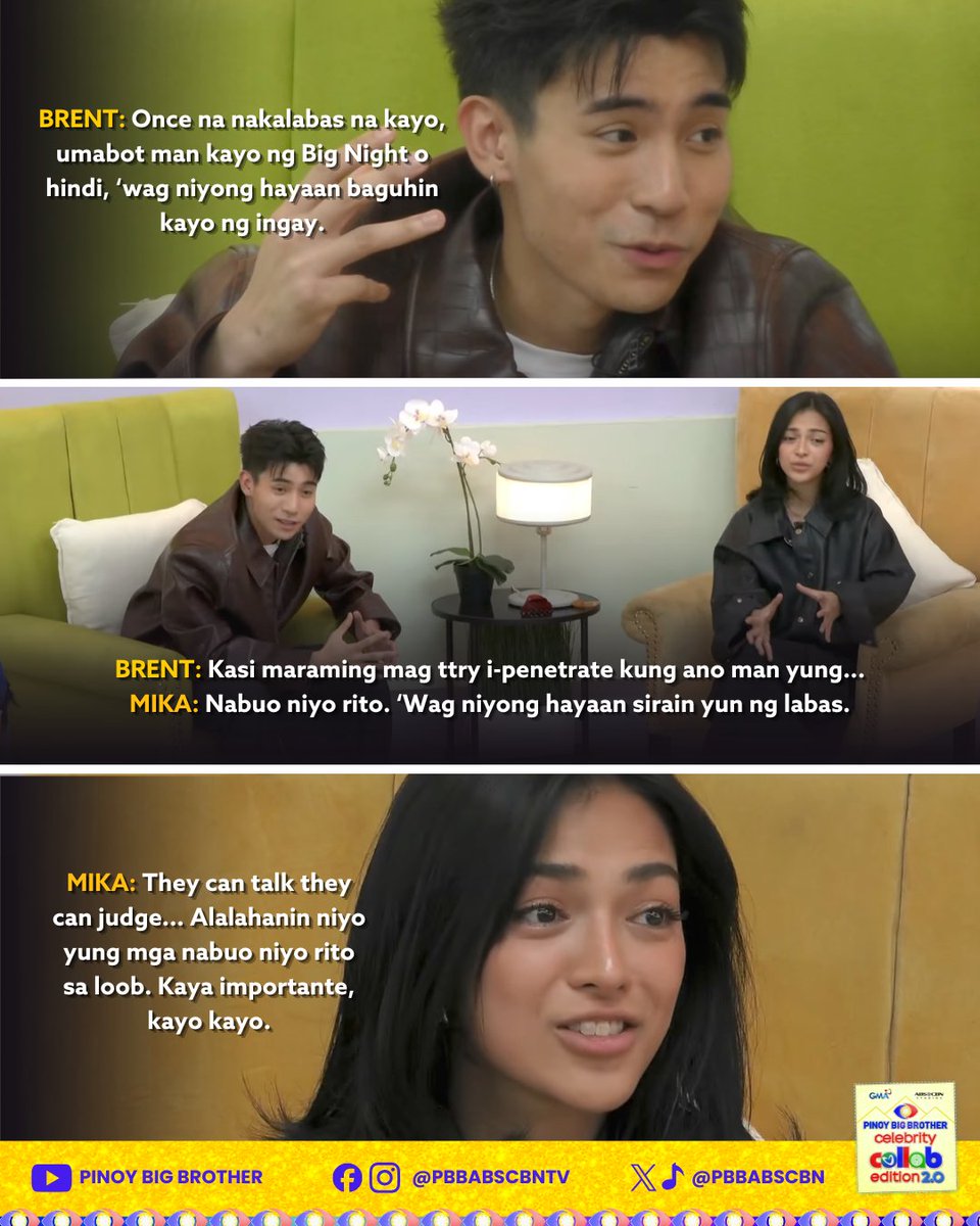 Big Advice from Big Winners to the future BIG WINNERS and all the past Housemates. 🥰

Tumutok sa Pinoy Big Brother Celebrity Collab Edition 2.0 araw-araw! 👀🏠

📺 Weeknights
⏰ 9:40 PM sa GMA, Kapuso Stream, ABS-CBN Entertainment YouTube Channel at iWant
⏰ 10:15 PM sa