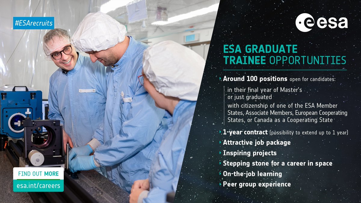 esascience's tweet image. Interested in applying for the ESA Graduate Trainee positions?

Join one of our info sessions:
📆 12 February 17:00 CET
📆 17 February 12:00 CET

More details here 👉 esa.int/About_Us/Caree…

#ESArecruits