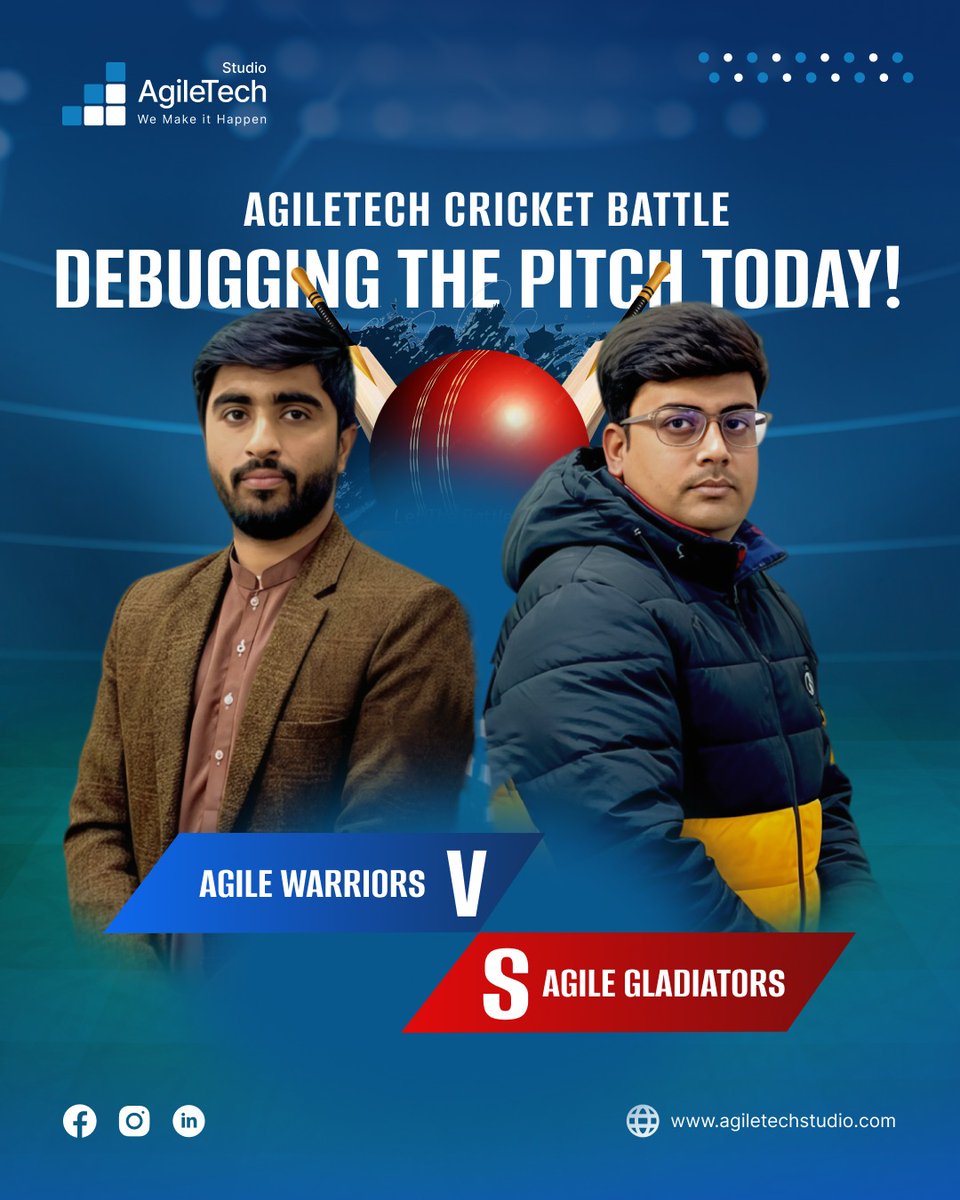 agiletechstudio's tweet photo. From coding challenges to cricket challenges, today the battlefield shifts from screens to the pitch! 🏏💻

Team spirit high, energy higher, and boundaries loading…
Let the AgileTech Cricket Battle begin! 🚀🔥

#AgileTechStudio #CricketClash #TeamSpirit #WorkHardPlayHard https://t.co/IqDq5d4DYj