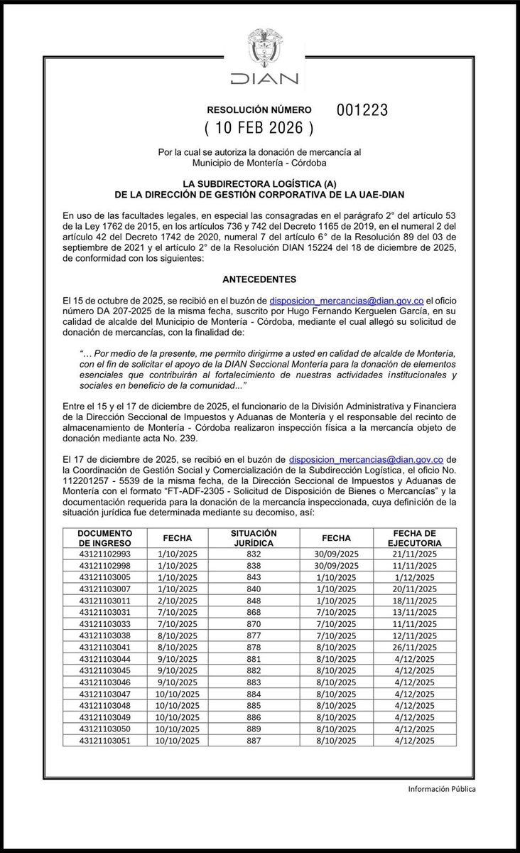 sarayrbechara's tweet photo. Desde el primer día trabajamos en la articulación con @DIANColombia y hoy se concreta una donación por más de $544 millones para apoyar a Montería en medio de la emergencia.

Cuando hay gestión seria y coordinación institucional, los recursos sí llegan al territorio y a la gente que más lo necesita.

Seguimos tocando puertas y articulando con las entidades para que la ayuda llegue donde se necesita. Mi compromiso es con Montería y su gente.