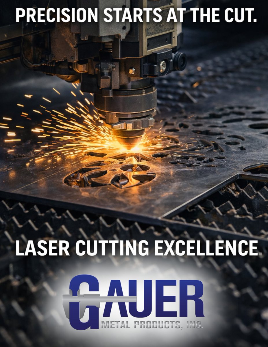 GauerMetal's tweet photo. Precision starts at the cut.

At Gauer Metal Products, our laser cutting capabilities deliver clean edges, tight tolerances, and consistent results—every time.

Whether it’s complex designs or high-volume production, our technology and experienced team ensure accuracy you can rely on.

Built for performance. Cut for precision.

#GauerMetal #LaserCutting #PrecisionManufacturing #MetalFabrication #CustomMetal #ManufacturingExcellence #MetalShop #IndustrialSolutions