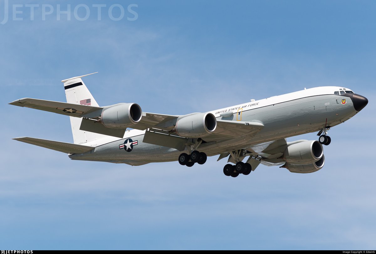 Archer83Able's tweet photo. ☢️🇺🇸 #USAF Boeing WC-135R Constant Phoenix is currently operating over the eastern part of the Mediterranean Sea.

The aircraft's primary task is collecting samples from the atmosphere to detect any unusual spikes in radiation levels.

#JAKE27/64-14831/#AE07C6 https://t.co/mtU1as8135