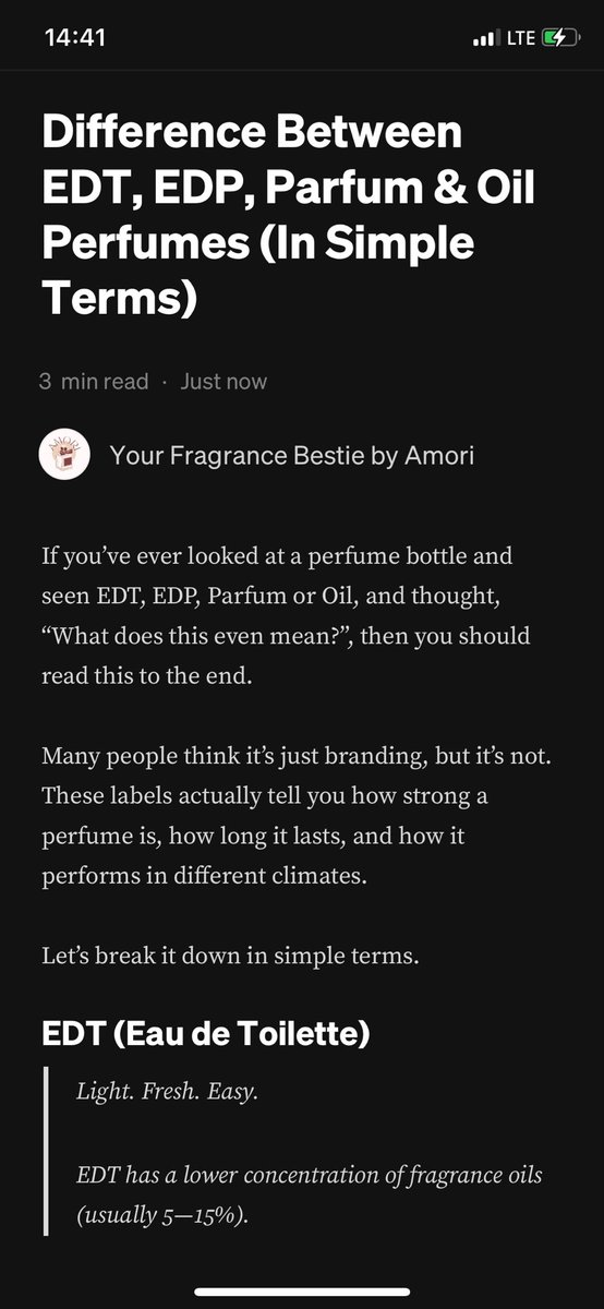 Please can you lend us 3 minutes of your time to read our new blog post?🥹 
It’s on the ‘Difference Between EDT, EDP, Parfum &amp; Oil Perfumes’ SIMPLIFIED.
Read, enjoy &amp; share with people to help them out xx🥰🤗
Also, please buy 1 or 100 from us today🤗 medium.com/@mtgr_41825/di…