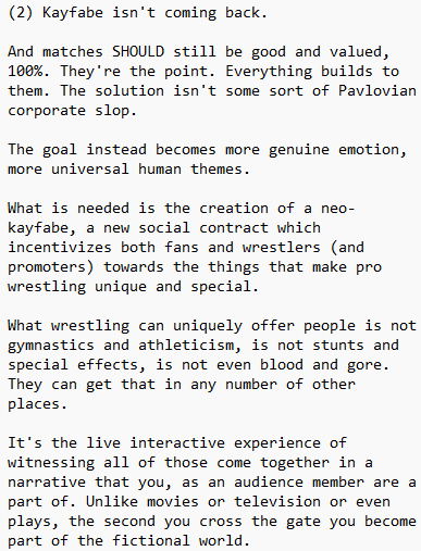 MattD_SC's tweet photo. I'm increasingly convinced that the future of pro wrestling is a reframed social contract with crowds, a transparent "neo-kayfabe" that convinces them it's in their best interest to leave irony behind and embrace a unique interactive theatrical experience. Some words on that. https://t.co/TGaTGW87Ey