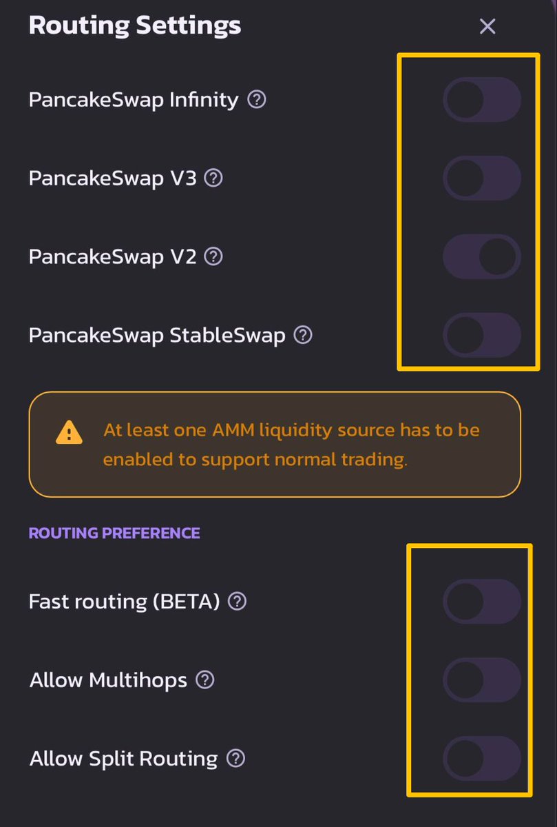 noahlabs_io's tweet photo. one more tip:

since someones still be routed into pancakeswap v3,so we stongly recommend to turn off the 3 options too,pls check this screen shot: https://t.co/iWUjoQt9Ff