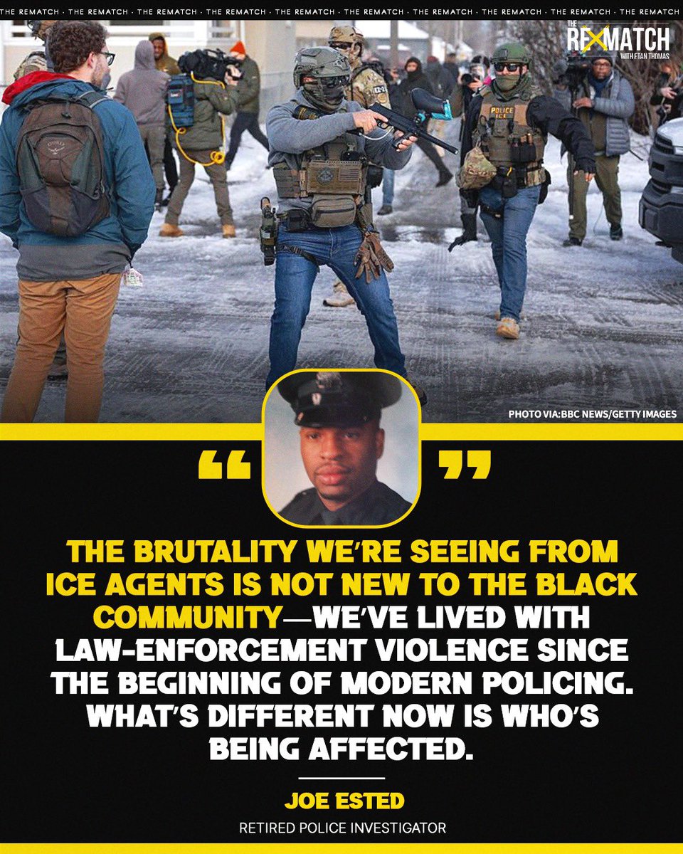 etanthomas36's tweet image. For decades the police have terrorized, murdered and brutalized Black People and have for the most part been given carte blanch to do so. It’s not a “bad apple” issue, it’s a “bad system” issue as retired police investigator Joe Ested told me #TheRematch
youtu.be/drI2yiGmne8