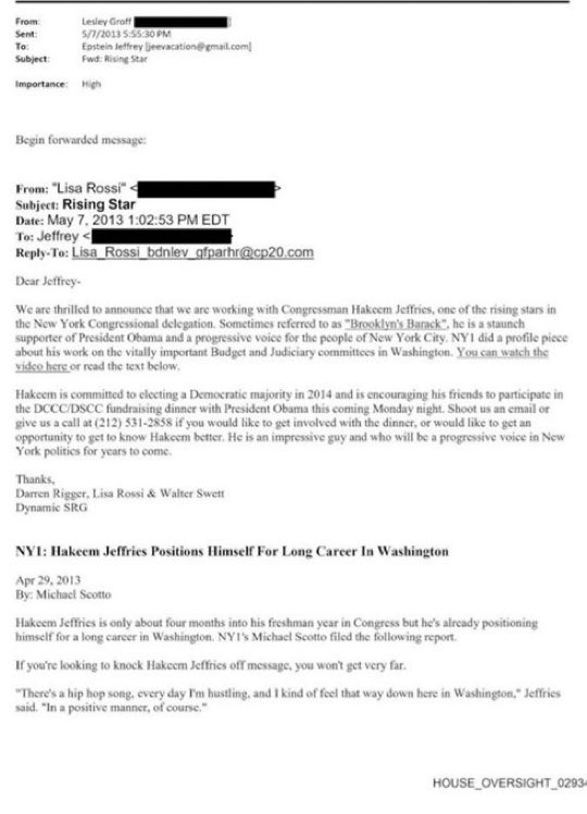 Hakeem Jeffries loved Epstein 

Busted