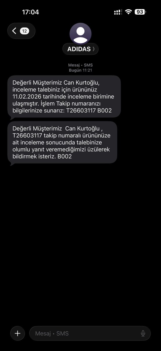 cnkrtt's tweet photo. @AdidasGenTr hiç memnun değilim ürün aynı tarihte aynı saatte test edilmeden nasıl red verilebiliyor ? İlla yasal yollaramı başvuralım ? https://t.co/It3RS1Qxei