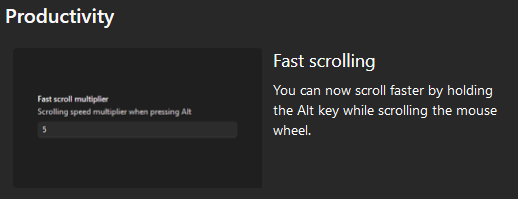 Fast scrolling is a new feature in #VisualStudio.

If your file is long enough that you need fast scrolling, then you have another problem, and it’s not slow scrolling.