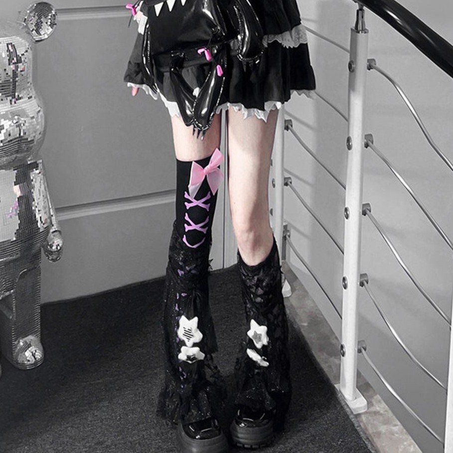 Y2K地雷系レースアップニーハイ+レッグウォーマー♡