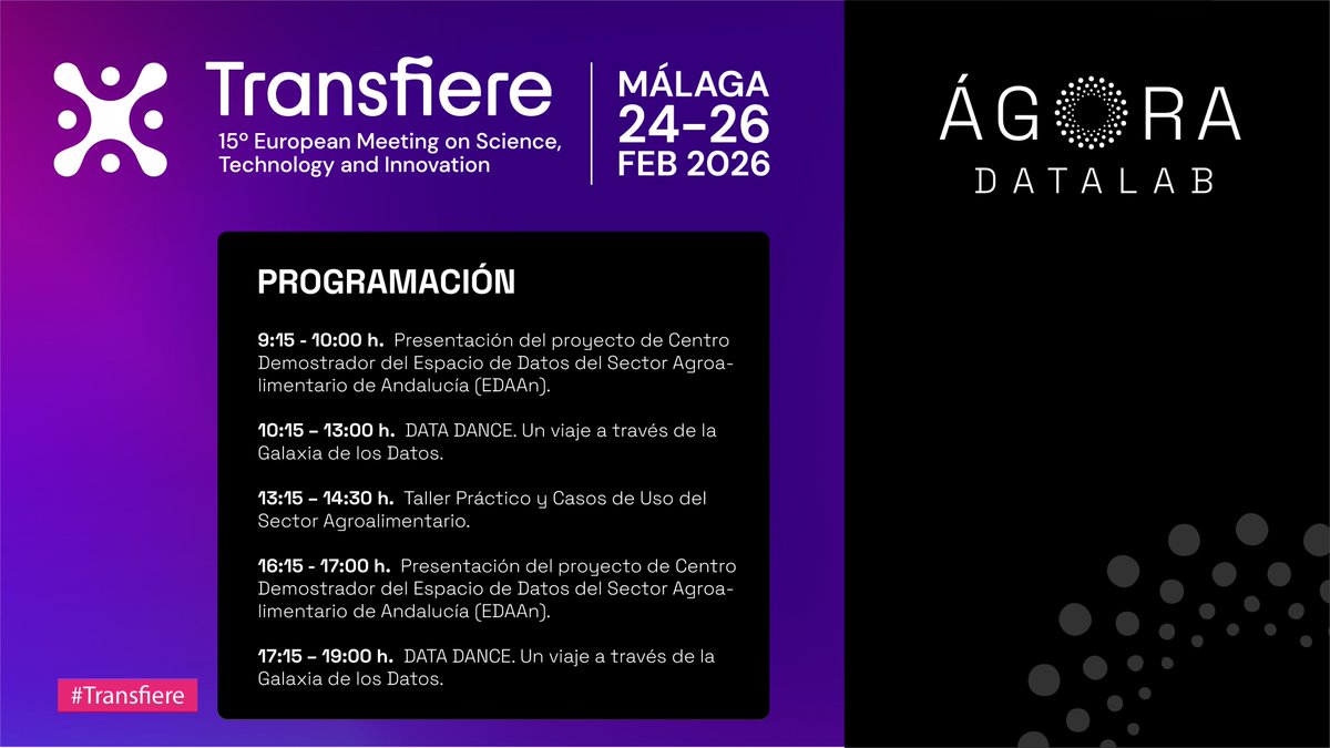 khaosresearch's tweet photo. El 25 de febrero te esperamos en #Transfiere.

⭕ Sala Multiusos 6, Planta 1ª (FYCMA).

Consulta la agenda completa y #transfiere el conocimiento con nosotros!

#Forotransfiere #Foroeuropeo #UMA https://t.co/fEJT7PdJaS