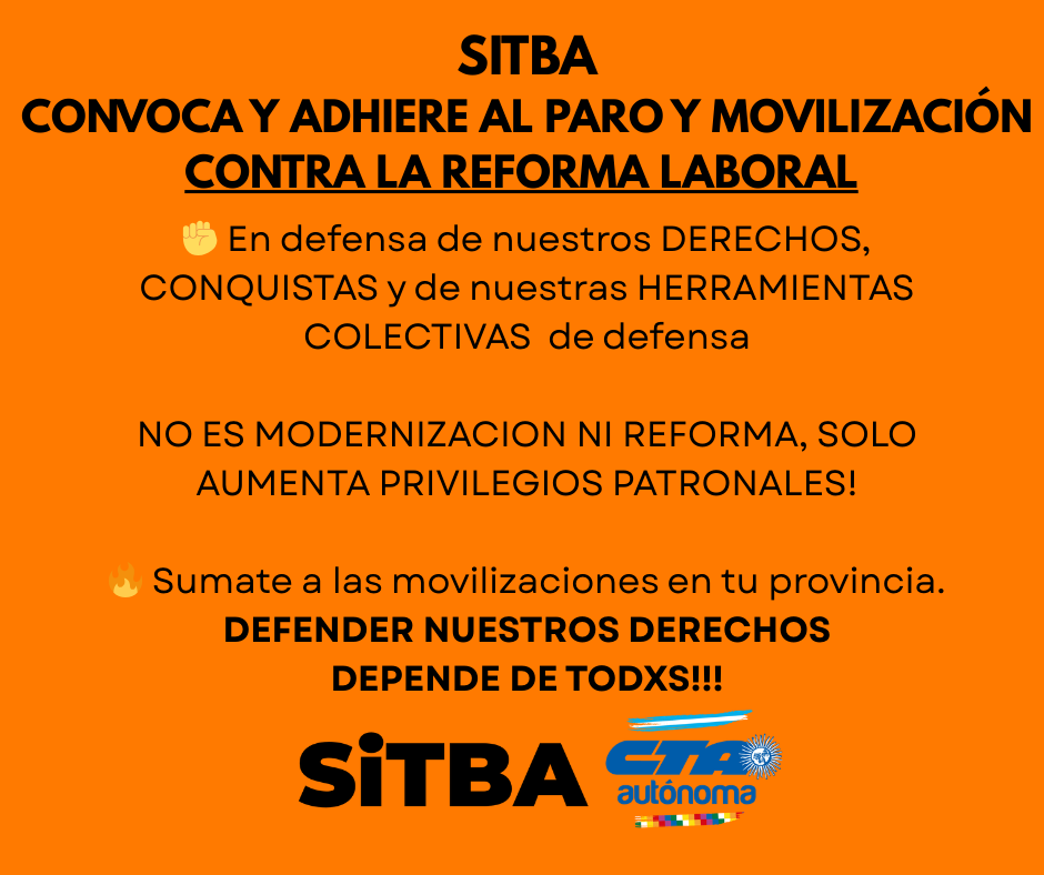 somosSiTBA's tweet photo. #SiTBA se opone a una reforma laboral que no piensa en lxs trabajadorxs. La propuesta del gobierno sólo beneficia a la patronal.
Una "modernización" que no es tal. No habla de IA, ni automatización, ni teletrabajo.
Nos hace retroceder al siglo XIX! #NOalaReformaLaboral https://t.co/Pror0KKWOh