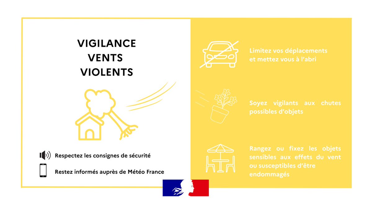 Image de Préfet de la Vienne - 🟡💨 Météo France place le département de la #Vienne86 en vigilance Jaune renforcée pour les vents f