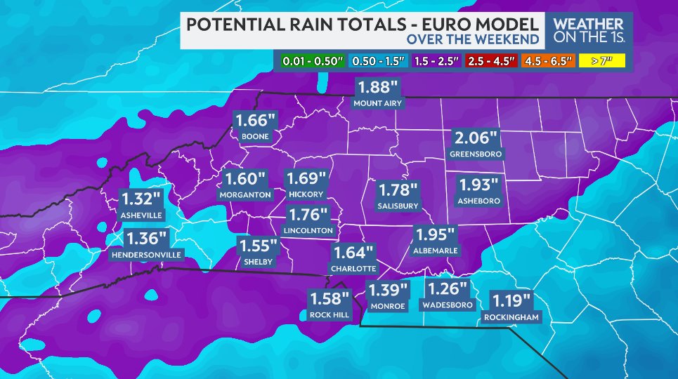 An area of low pressure will move in over the weekend bringing some beneficial rainfall to the state. Due to the consistent rain expected throughout Sunday, localized flooding can't be ruled out. 
#ncwx #cltwx #rain #weekendforecast #weather #avlwx #gsowx