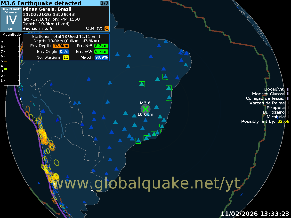 — Um sismo de magnitude preliminar 3.6 Mgq ocorreu perto de Bocaiúva/MG, ás 10:29:43 BRT.

#earthquake #temblor #tremblementdeterre #Erdbeben #terremoti #землетрясение #地震 #地震 #भूकंप #terremoto #terramoto #brazil