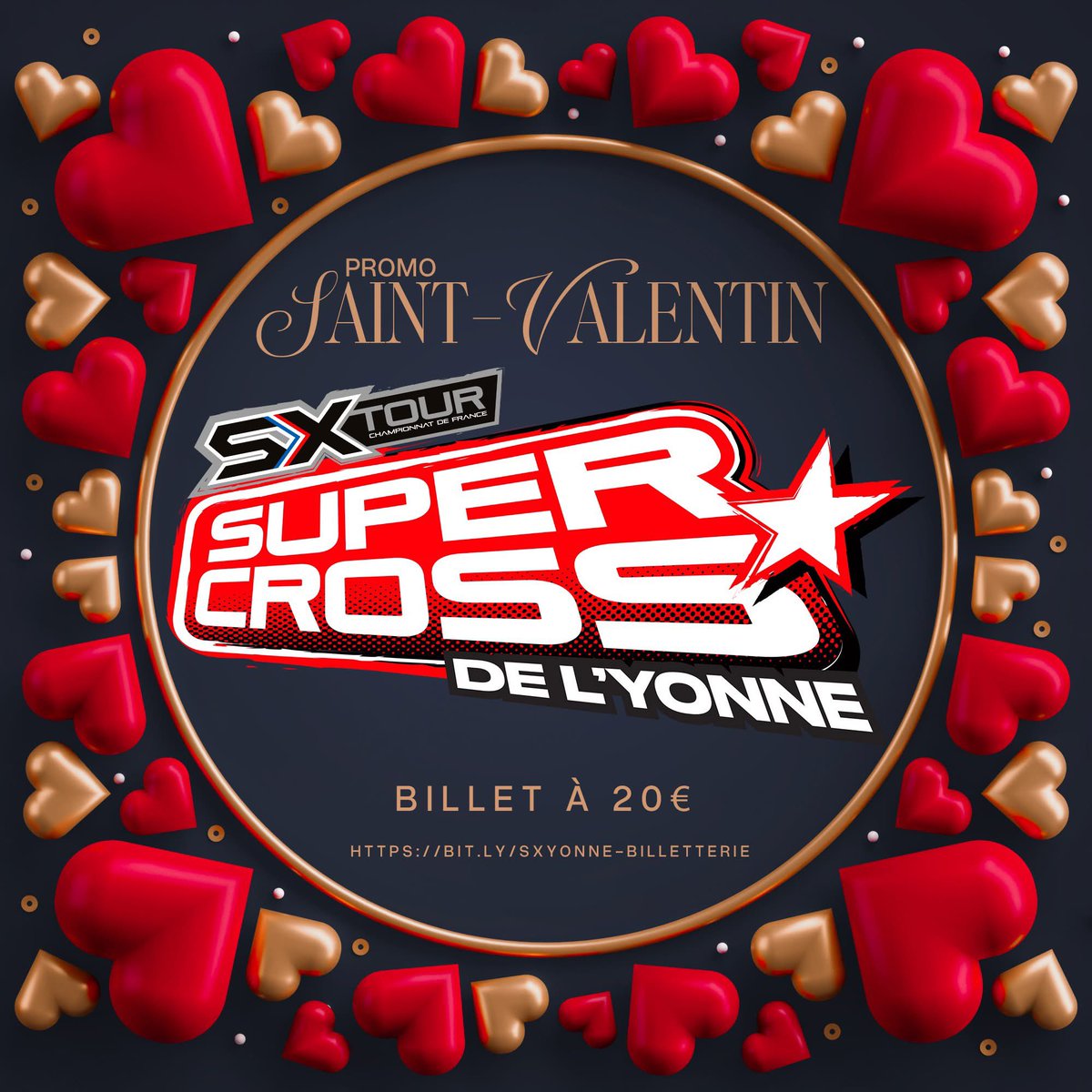 L’histoire s’écrit le 5 septembre 2026 à Brienon ! 📅
50 ans de club, 70 ans de cross et un 35ème Supercross qui s'annonce légendaire 🏍️ 🔥 🏁 ⏳
🎁 Cadeau : La promo Saint-Valentin est encore dispo pour quelques jours !
Soyez de la partie, réservez  bit.ly/SXYonne-Billet…