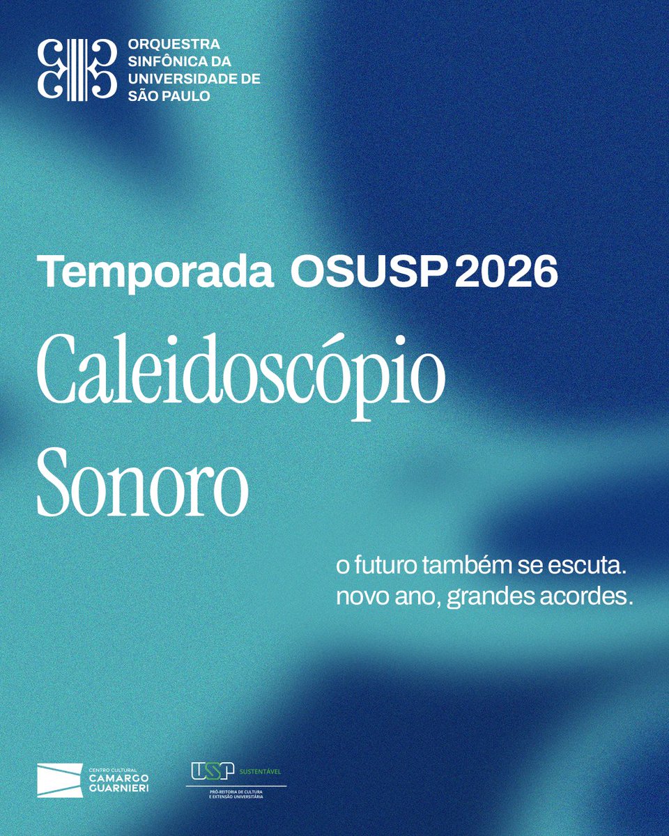 osusp_'s tweet photo. VEM AÍ A TEMPORADA 2026!

🎆🔮CALEIDOSCÓPIO SONORO é o tema deste ano. Novas maneiras de ouvir, entrelaçar e contrastar.
Um panorama vibrante da diversidade musical!

Novo ano, grandes acordes.

👉2026 só começou. Não perca! https://t.co/6p2pjRCJLq